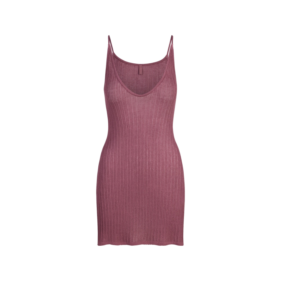 Skims FW25 SHEER KNIT PLUNGE MINI DRESS Slip Dress Women's