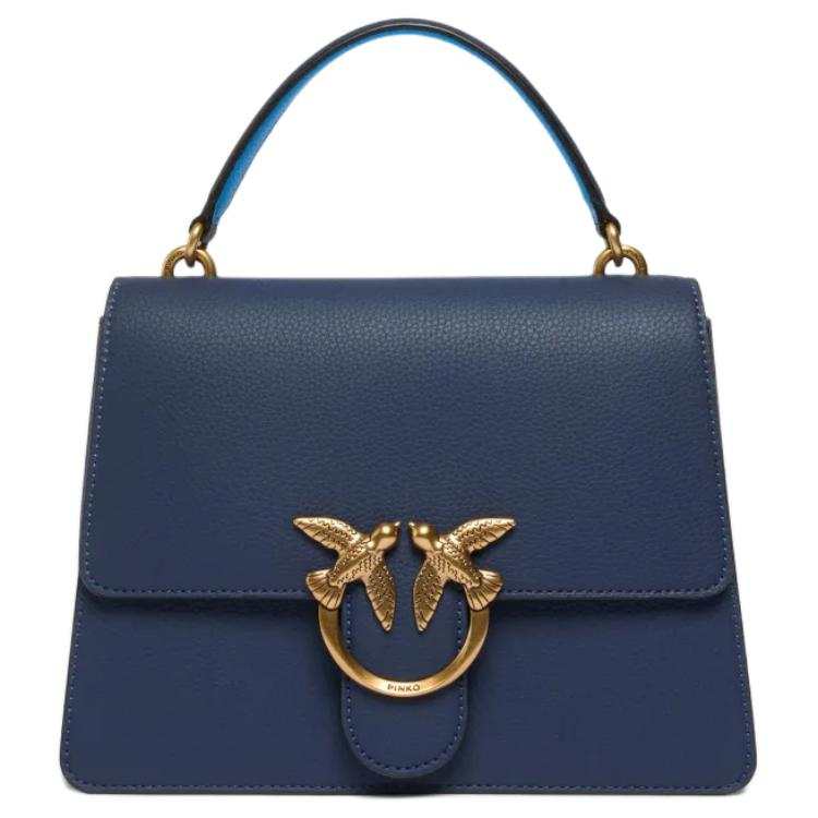 PINKO Love BagLove Birds Grain Cow Leather Shoulder Bag, Crossbody Bag, Handbag Medium Women's Blue