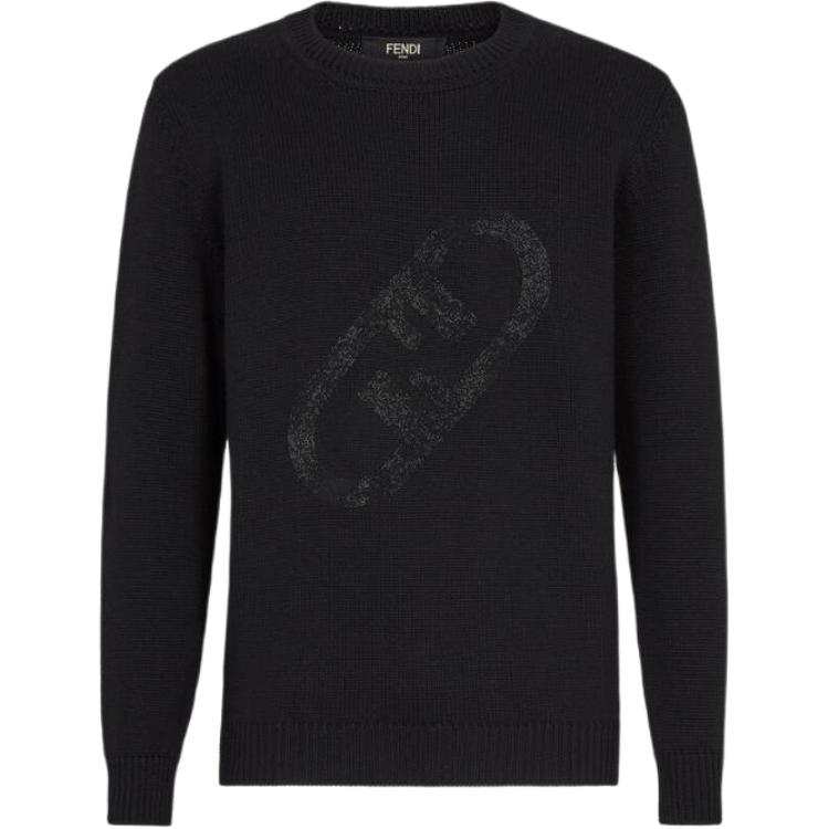 FENDI Sweaters Men's Black Crew Neck Other