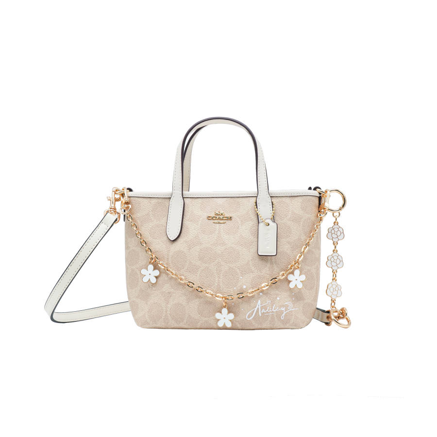 COACH City Coated Canvas Cool Play Koala, Small Tote Handbag Mini Women's Chalk White