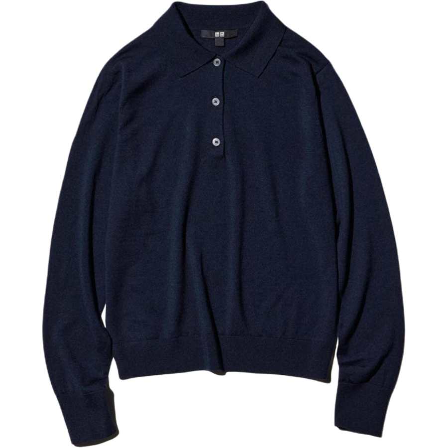 UNIQLO Knitwear Women's Navy Blue Polo Collar Moderate