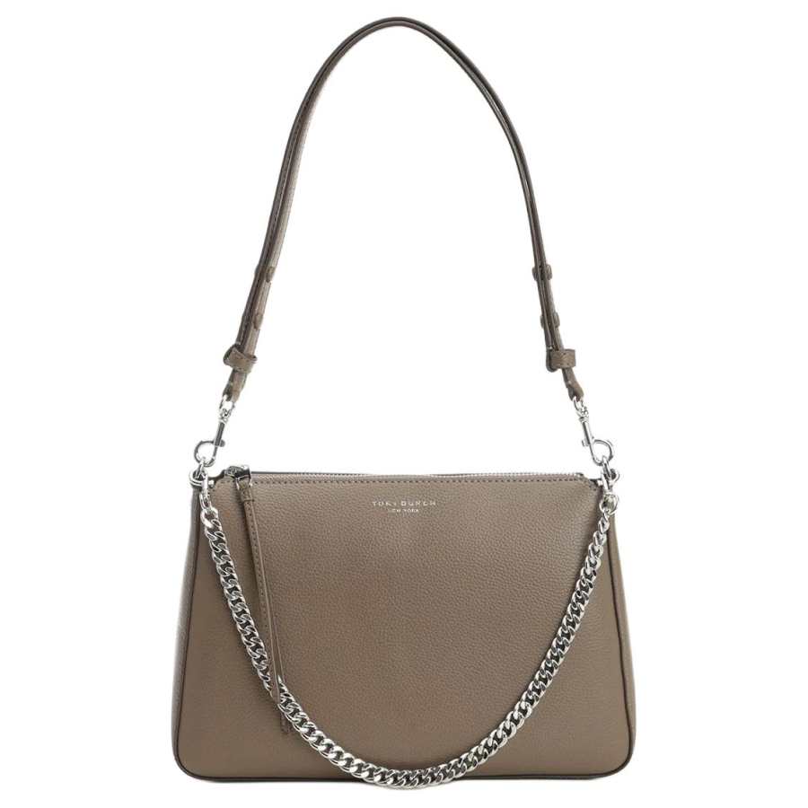 TORY BURCH Perry Cow Leather Shoulder Bag Women's Mushroom Gray