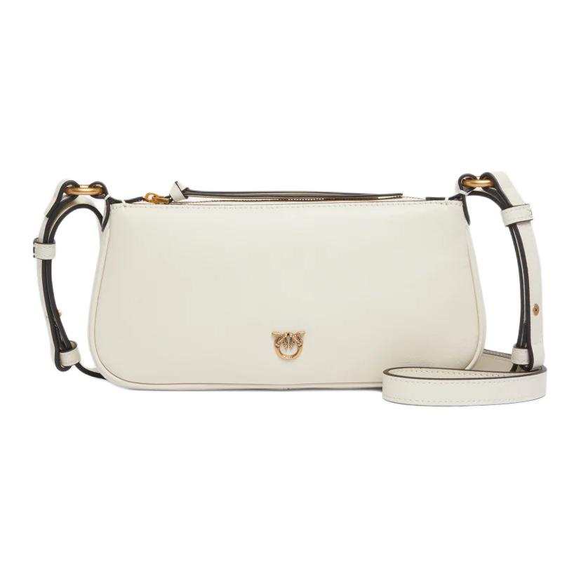 PINKO Half MoonLove Birds Cow Leather Shoulder Bag, Crossbody Bag Mini Women's Beige