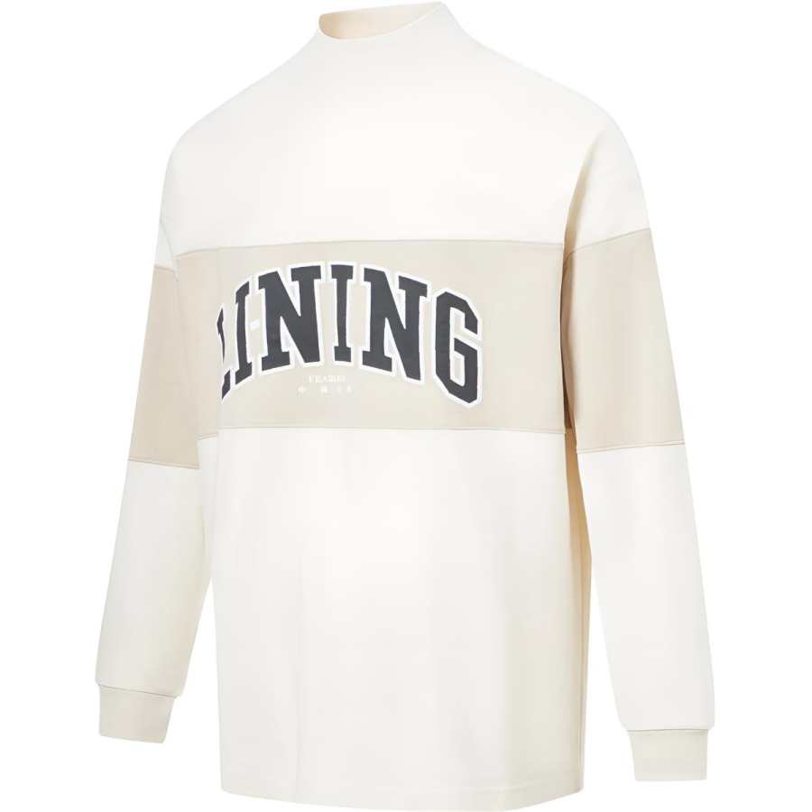 Li-Ning Li Ning T Shirts Unisex Ecru Turtleneck Moderate Straight Fit