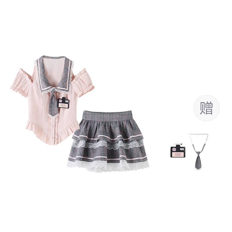 FABRIC PIG Two Piece Skirt Sets Women's Boat Neck Moderate Short