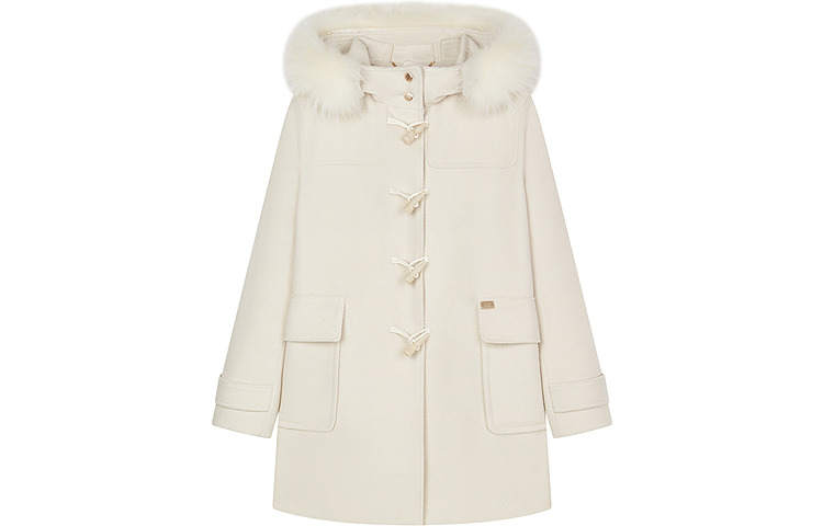 Teenie Weenie Coats Women's Ivory White Fur Collar Moderate