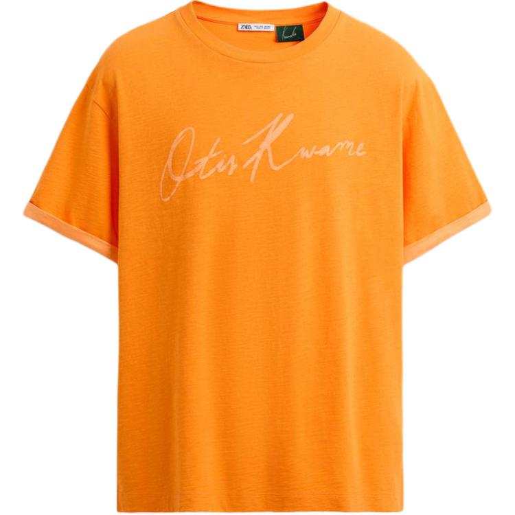 ZARA T Shirts Men's Orange Crew Neck