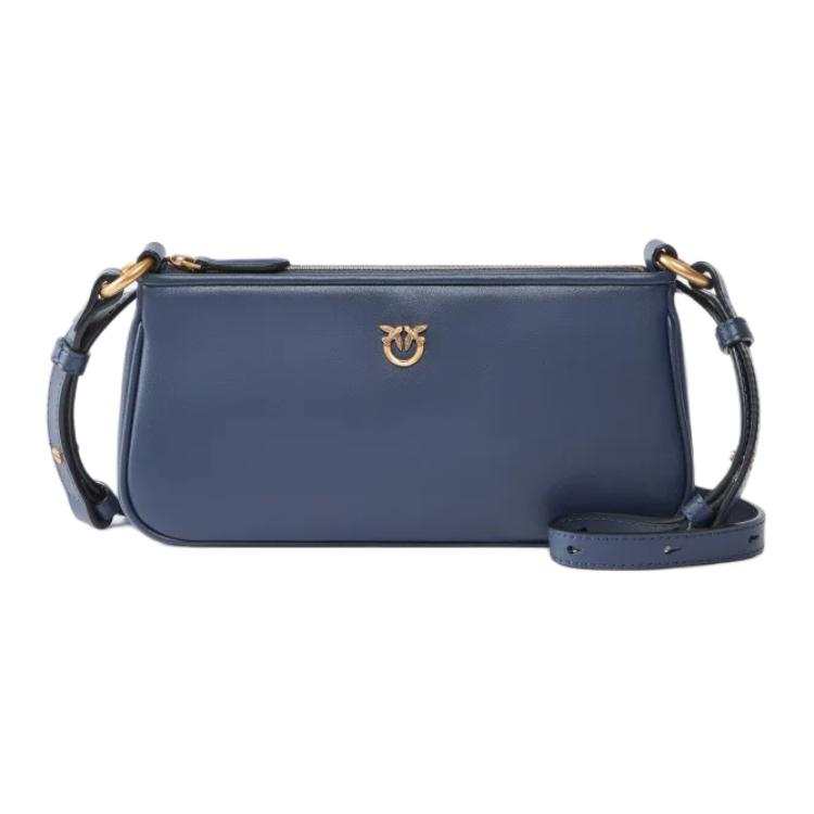 PINKO Half MoonLove Birds Cow Leather Shoulder Bag, Crossbody Bag Mini Women's Blue