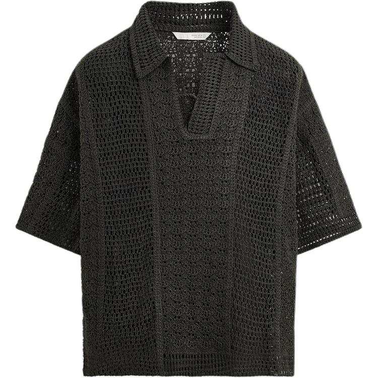 ZARA Polo Shirts Men's Gray Green Lapel Moderate