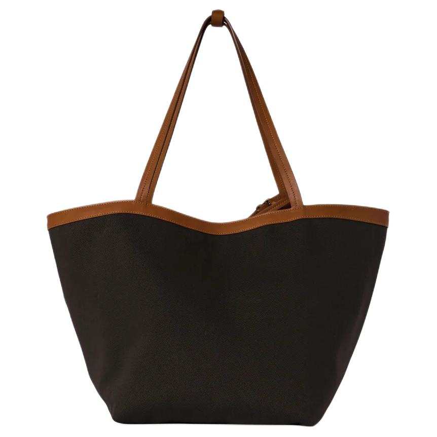 THE ROW Park Tote Cotton Canvas Bag, Handbag Women's Brown With Beige Leather