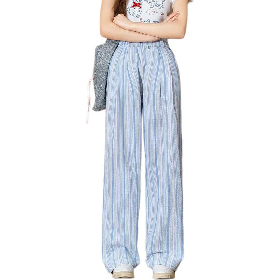 Tonlion Casual Pants Women's Light Blue Moderate Wide Leg Pants