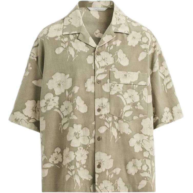 ZARA Shirts Men's Sage Green Cuban Collar Moderate