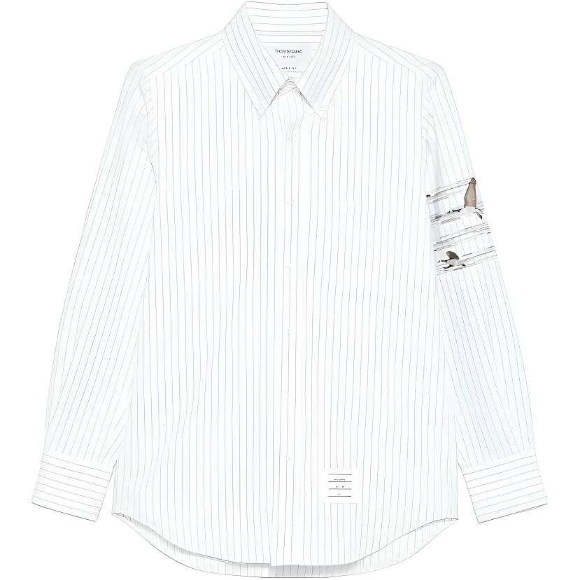 THOM BROWNE THOM BROWNE Motif Embroidered Striped Shirt