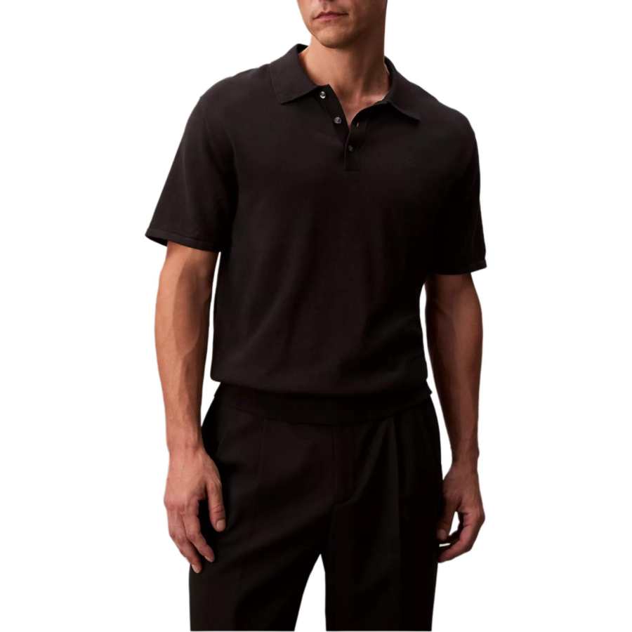 Calvin Klein Polo Shirts Men's Black Polo Collar Moderate Straight Fit