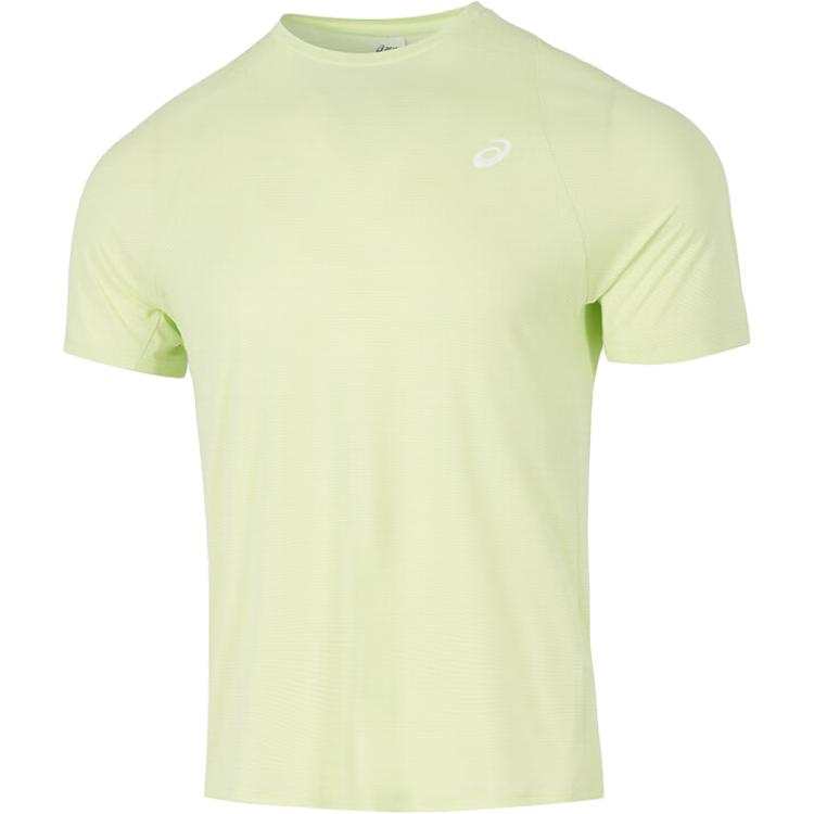 ASICS T Shirts Men's Yellow Green Crew Neck Moderate Straight Fit
