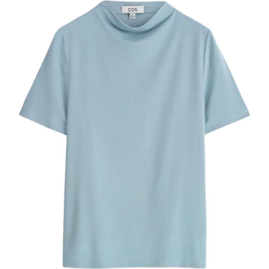 COS T Shirts Women's Steel Blue Stand Collar Moderate