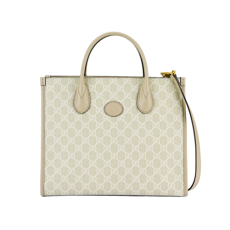 GUCCI GG Retro Canvas With Leather Tote Bag, Shopping Bag, Shoulder Bag, Crossbody Bag, Handbag Small Unisex