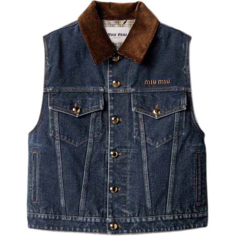 Miu Miu corduroy-collar denim vest