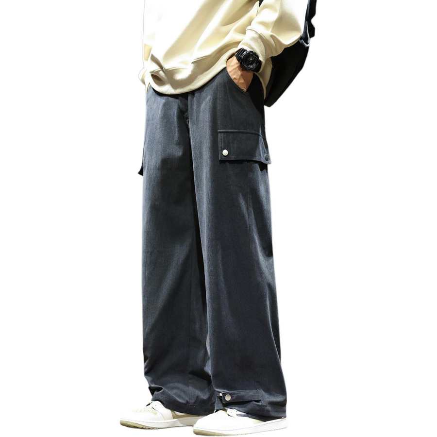 Tonlion Casual Pants Unisex Dark Gray Moderate Straight Fit Pants