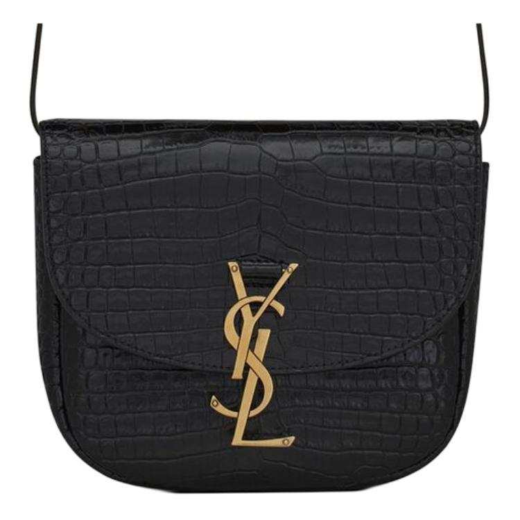 SAINT LAURENT KAIA Shiny Crocodile Pattern Embossed Cow Leather Saddle Bag, Crossbody Bag, Shoulder Bag Small Women's