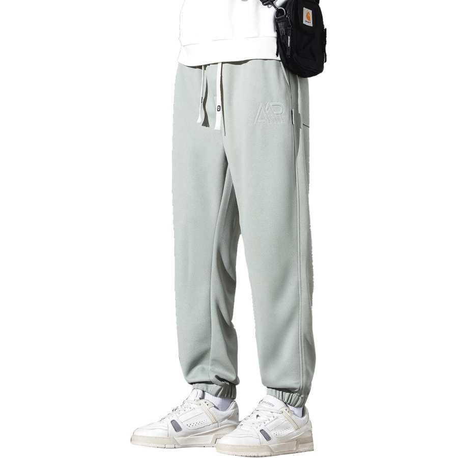 Tonlion Casual Pants Unisex Gray Pea Green Moderate Cuffed Pants