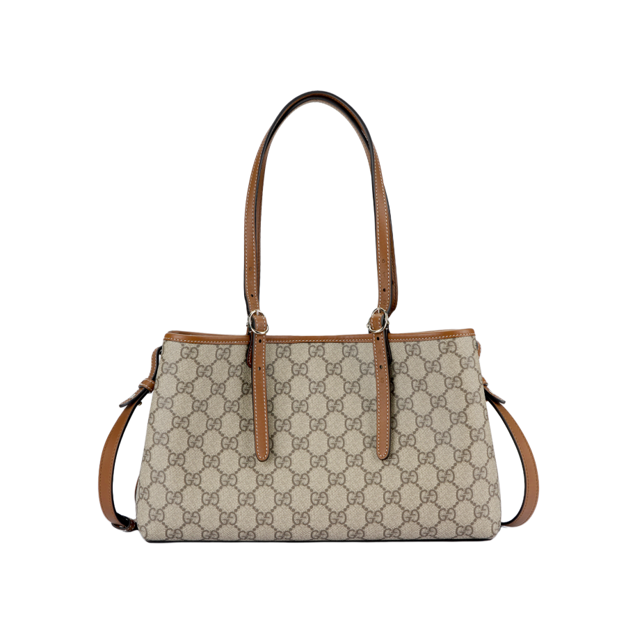 GUCCI Emblem Coated Canvas Small Tote Bag Shopping Bag Crossbody Handbag Women's Brown