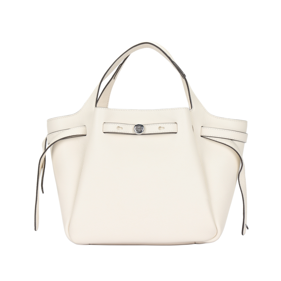 TORY BURCH Litchi Grain Leather Tote Bag, Shopping Bag, Handbag Small Women's Light Cream