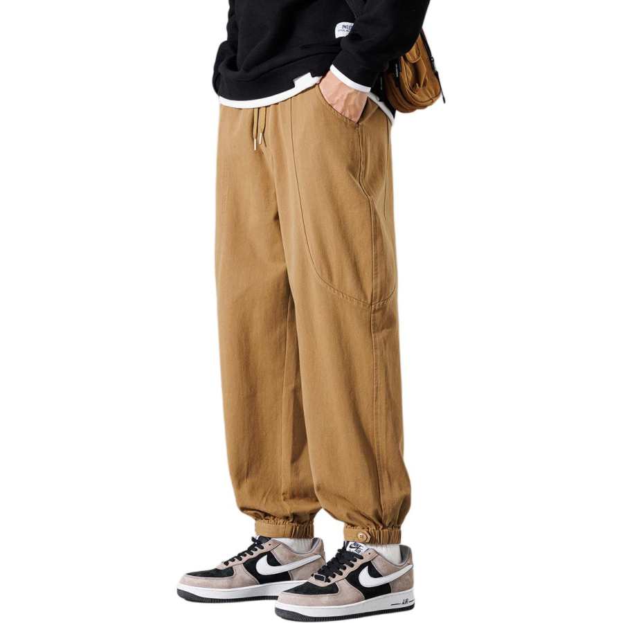 Tonlion Casual Pants Unisex Dark Khaki Moderate Cuffed Pants