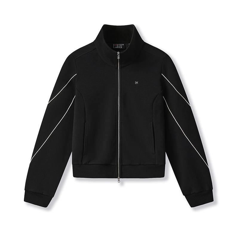 FILA WHITE Jackets Women's Jet Black BK Stand Collar Moderate Other