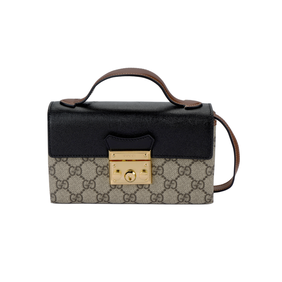 GUCCI Padlock Canvas With Leather Box Bag, Crossbody Bag, One Shoulder Handbag Mini Women's Ebony/Black