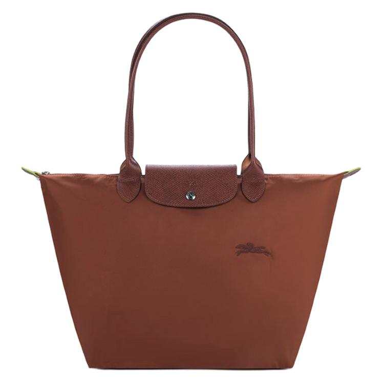 LONGCHAMP Le Pliage Green Canvas With Leather Dumpling Bag Handbag, Shoulder Bag Large Women's Brown