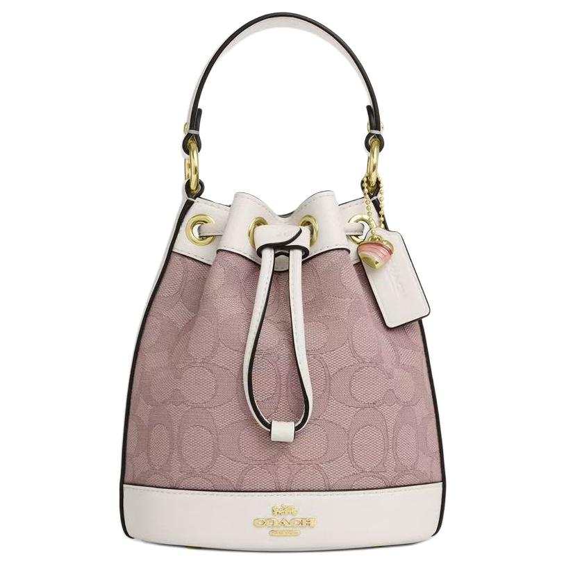 COACH Dempsey Fabric With Cow Leather Bucket Bag Handbag Mini Women's Pink