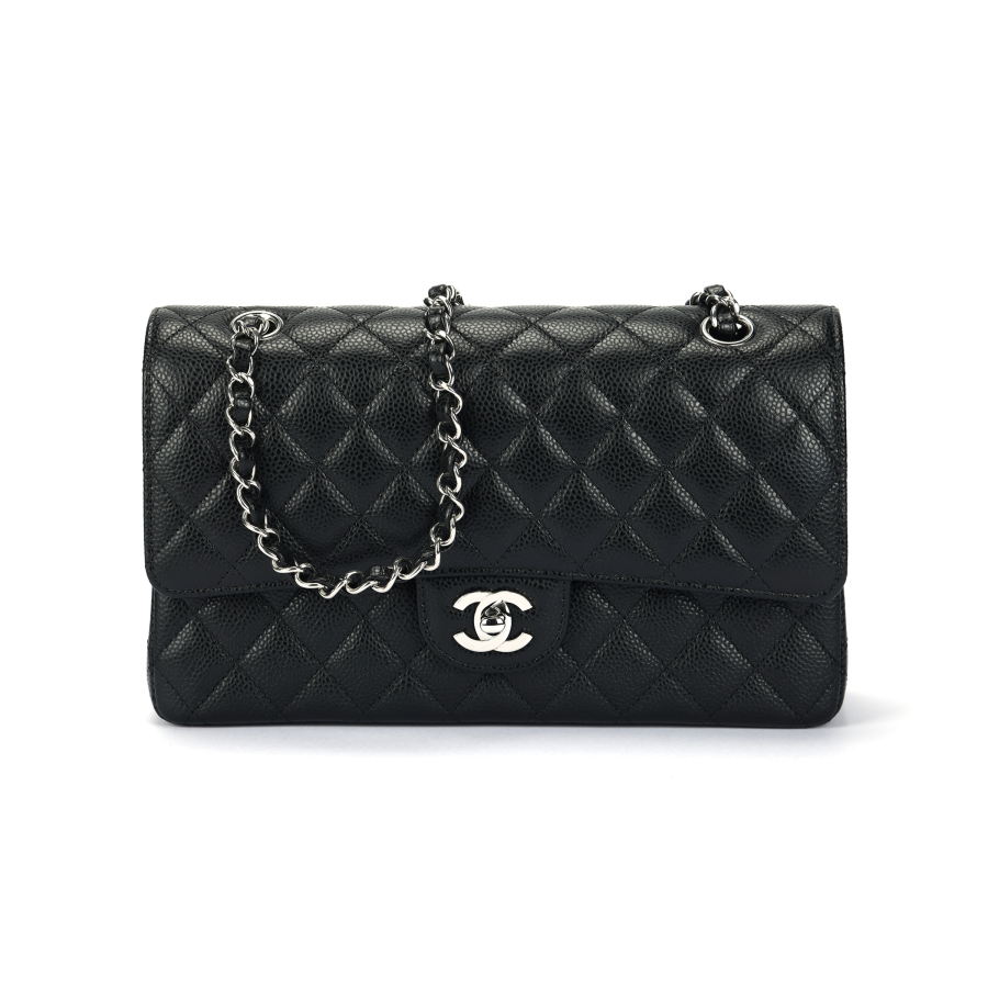 CHANEL Classic Flap CF Grain Embossed Cow Leather Crossbody Bags Medium Women's Black