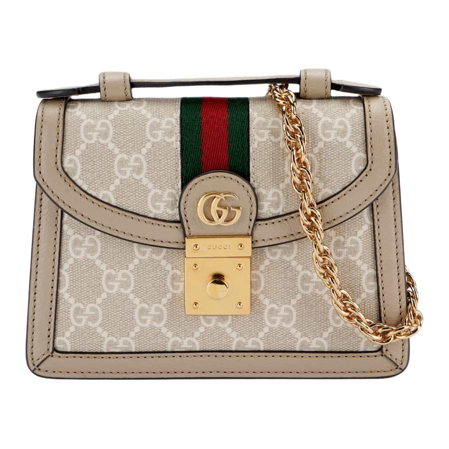 GUCCI Ophidia Leather One Shoulder Handbag Mini Women's Beige & White