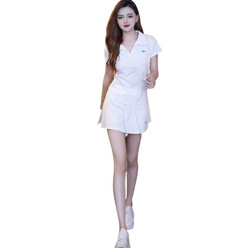 SIXUSICHOU Two Piece Skirt Sets Women's Polo Collar Thin Short