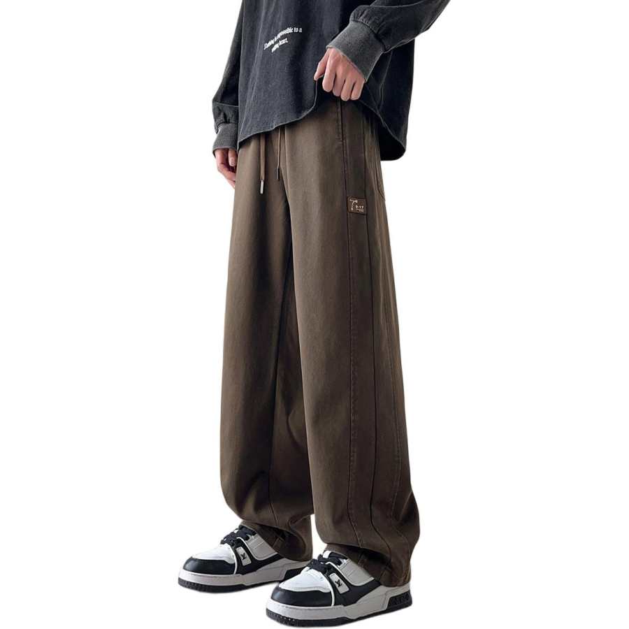 Tonlion Casual Pants Unisex Coffee Moderate Straight Fit Pants