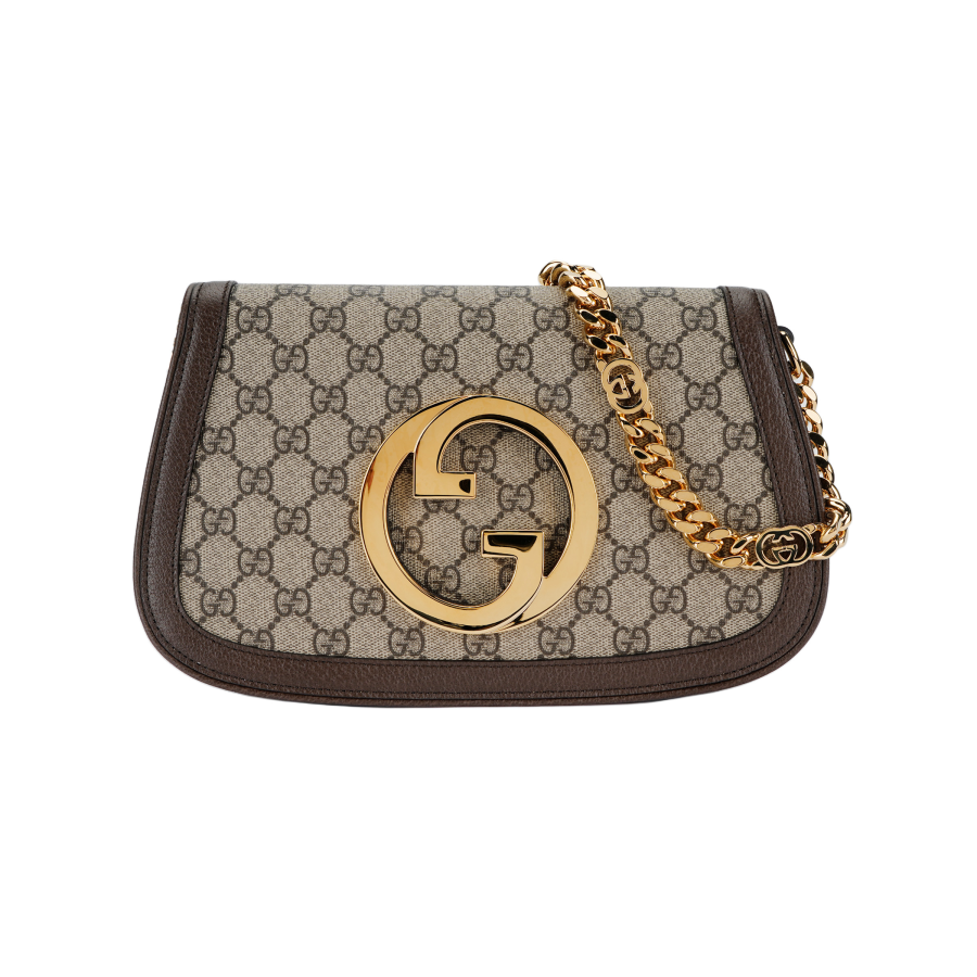 GUCCI Blondie Canvas With Leather Binding Flap Bag, Chain Bag, Shoulder Bag Handbag, Shoulder Bag Women's Ebony & Brown