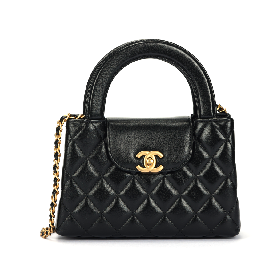 CHANEL Sheepskin Material Gold Metal Handbag Mini Women's Black