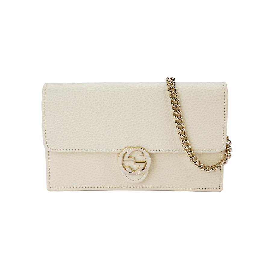 GUCCI Interlocking GG Chain Crossbody Bag White
