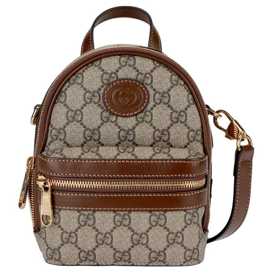 GUCCI GUCCI Canvas With Leather Backpack Men's Beige/Brown