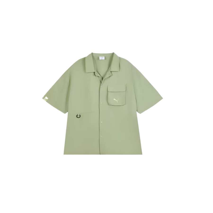 PUMA ESS T Shirts Men's Green Polo Collar