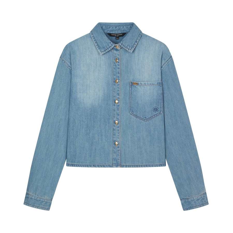 Teenie Weenie Denim Shirts Women's Light Blue Lapel Moderate Denim