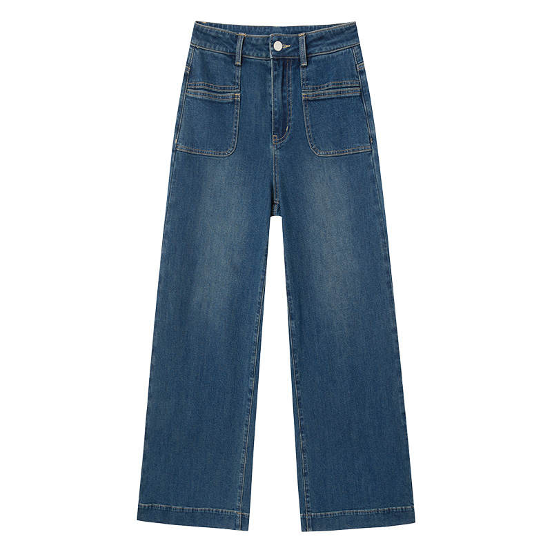 XIANGYING Jeans Women's Denim Blue Moderate Wide Leg Pants