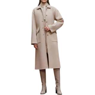HERMES Coats Women's Beige Lapel Moderate Straight Fit