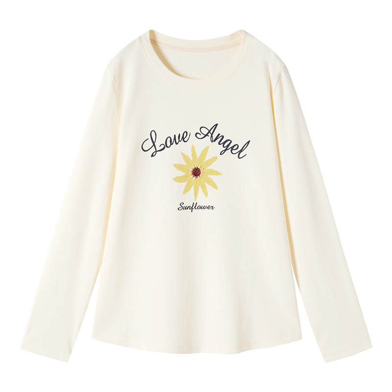 XIANGYING T Shirts Women's Heron White Crew Neck Moderate Straight Fit