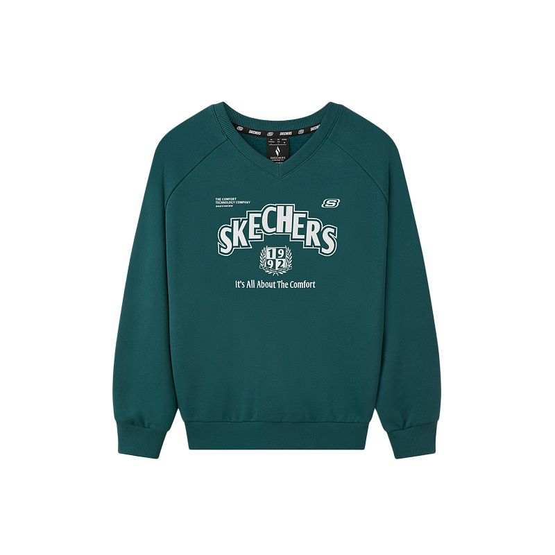 Skechers Sweatshirts Unisex Dark Sea Green 02XU V Neck Moderate Heavyweight