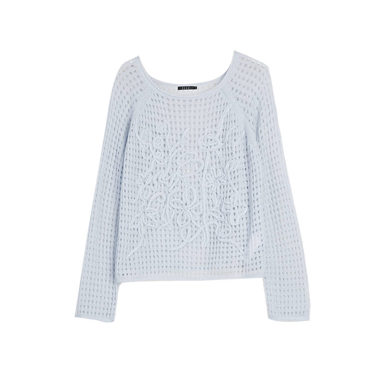 ELLE Knitwear Women's Blue Crew Neck Moderate