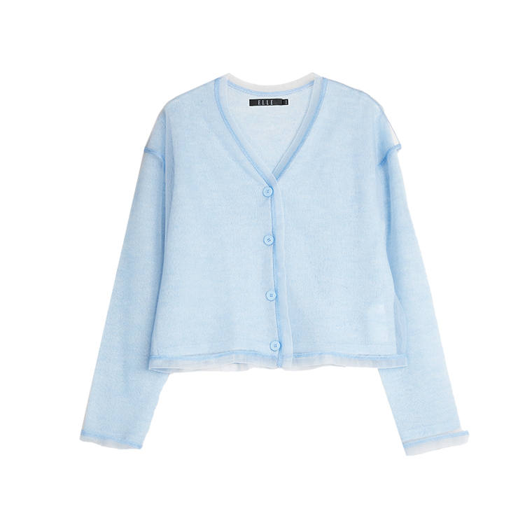 ELLE Knitwear Women's Light Blue V Neck Moderate Cardigan
