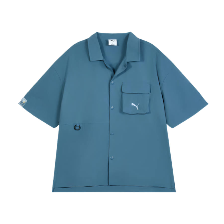 PUMA ESS Shirts Men's Sea Blue Lapel Moderate