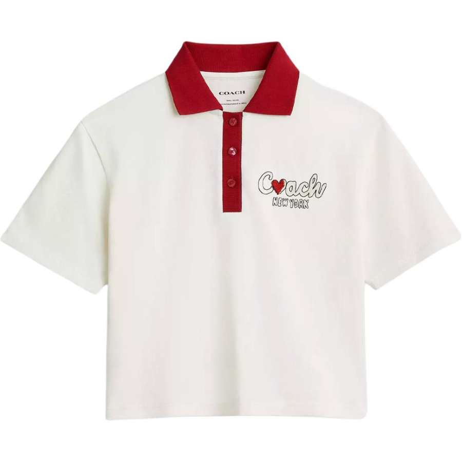 COACH Polo Shirts Women's White Polo Collar Moderate Straight Fit